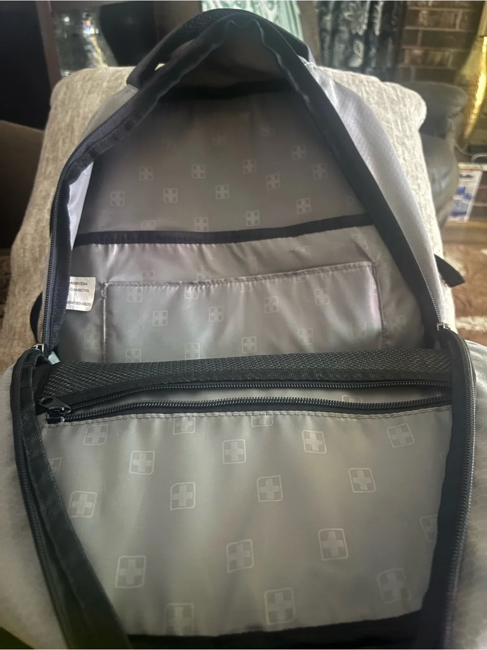 Swiss Tech Banded Gray and Black Men's Backpack with Orange Accents